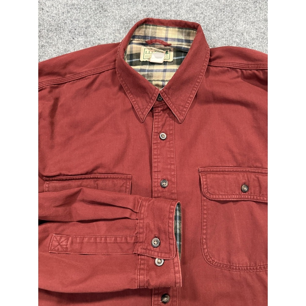 LL Bean Shirt Mens XLT Red Flannel Lined Twill Button Up Long Sleeve Cotton - Picture 5 of 7